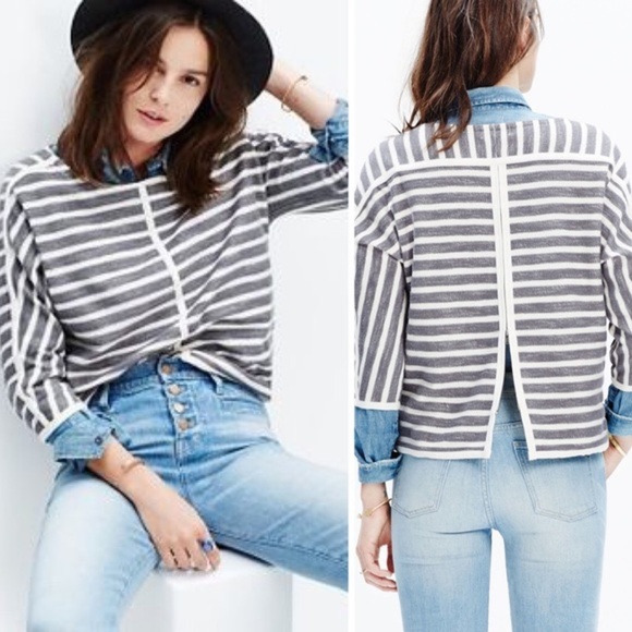 Madewell Striped Sweatshirt Top with Back Zipper - Picture 4 of 5